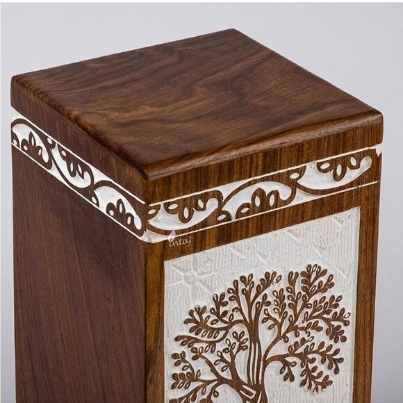 NIB INTAJ Handmade Rosewood Urn for Human Ashes Tree of Life Wooden - Picture 3 of 9